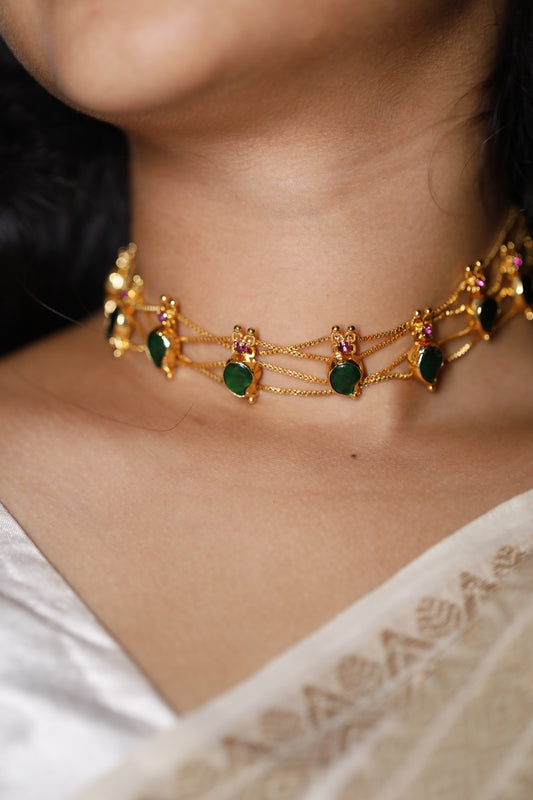 Mango Motif Green Stone Choker Set